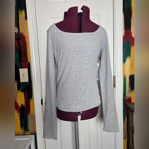 Athleta NWT Signature Rib Square Neck Top Gray Long Sleeve Medium